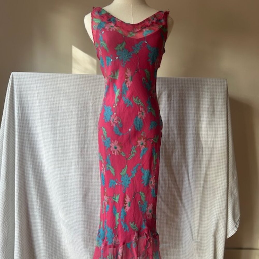 Vintage Betsey Johnson Silk Sequins/Beads Slip Midi Dress